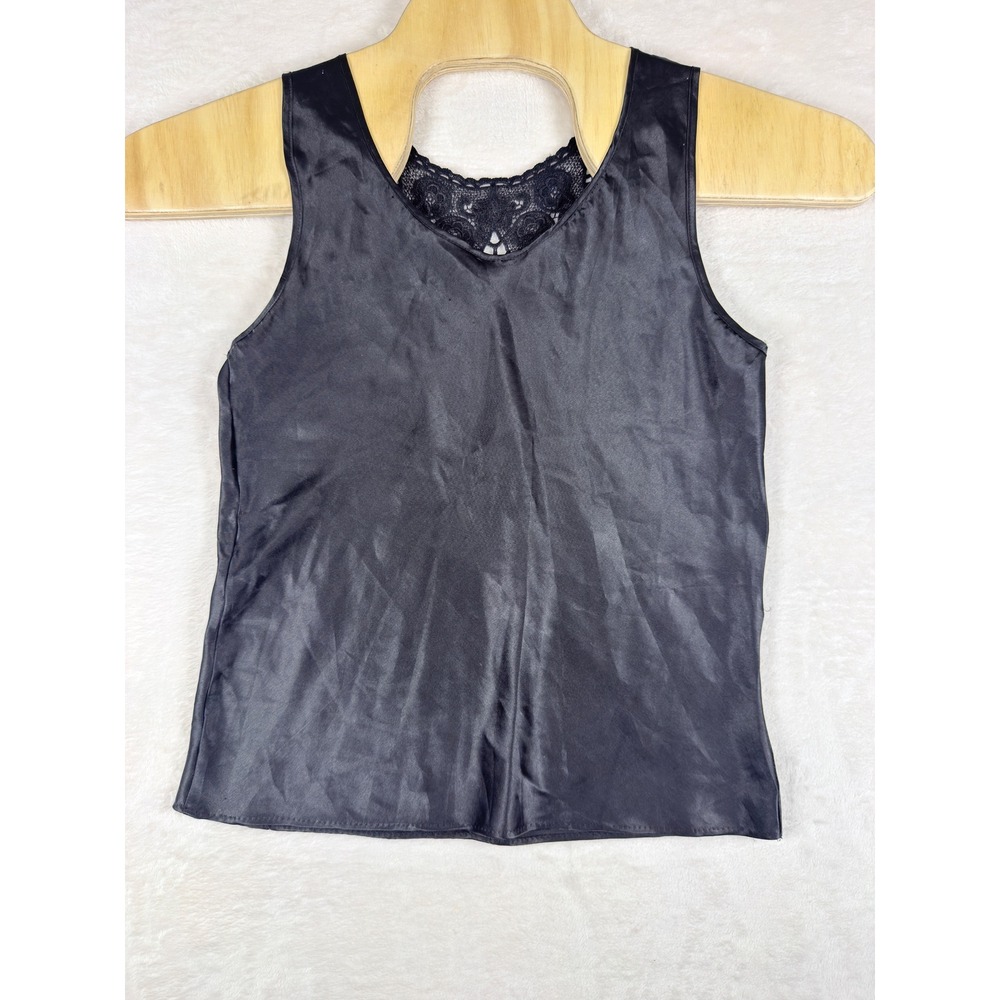 Vintage Lace Trim Cami Tank Top Womens Medium Black - Picture 3 of 7